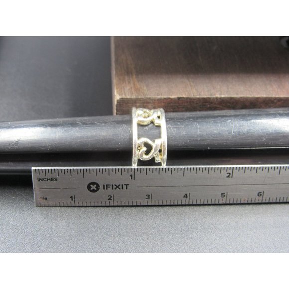 Size 6.5 Sterling Silver Rustic Unique Hearts Band Ring Vintage Statement - Picture 6 of 7